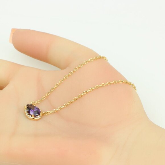 Rose Gold Pendant Necklace with Purple Stone & Extender, XPNL0398 - Picture 6 of 13